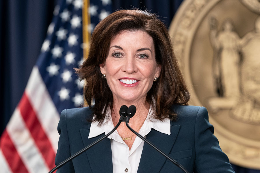  Gov. Kathy Hochul visited Long Island on Thursday as the first place in the state to tout her budget proposals. 