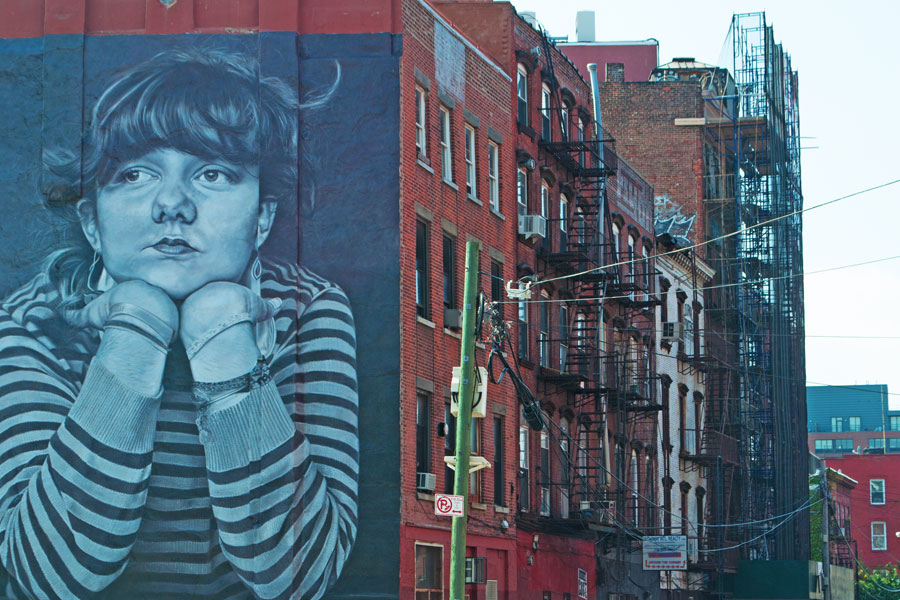New York City, Usa, 16/09/2014: iconic view of Dumbo, short for Down Under the Manhattan Bridge Overpass, a neighborhood in the New York City borough of Brooklyn