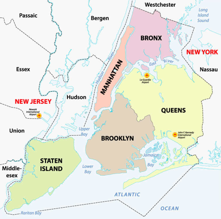 Map of the Five Boroughs of New York City