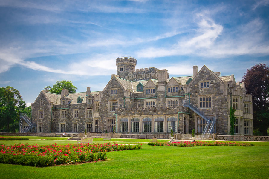 View of Historic Long Island NY gold coast mansion Hempstead House at Sands Point
