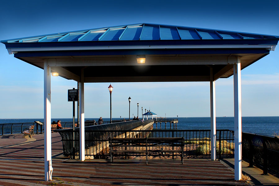 Beautiful wooden boardwalk view.Midland Beach.Staten Island. New York