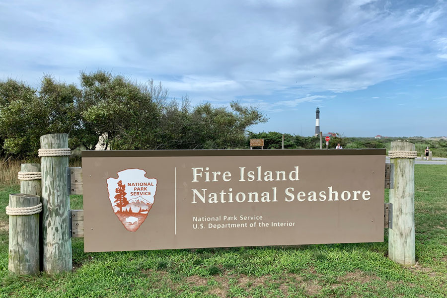 Fire Island, NY - August 3, 2020: Fire Island National Seashore sign in Long Island.