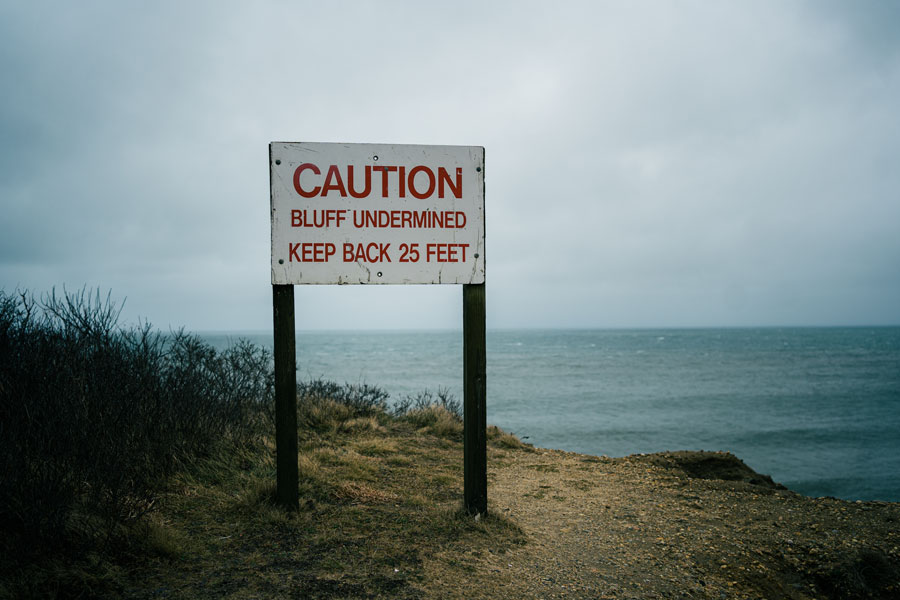 At Montauk and Camp Hero, bluffs rise dramatically above the Atlantic, offering sweeping views but also posing safety hazards because the edges can be unstable.