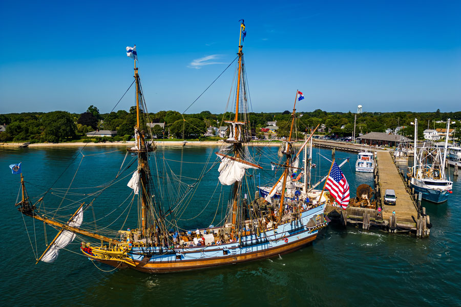 
A replica of the Kalmar Nyckel docked in Greenport, New York, August 11, 2023. The original Swedish ship, built by the Dutch, carried settlers to North America in 1638. 