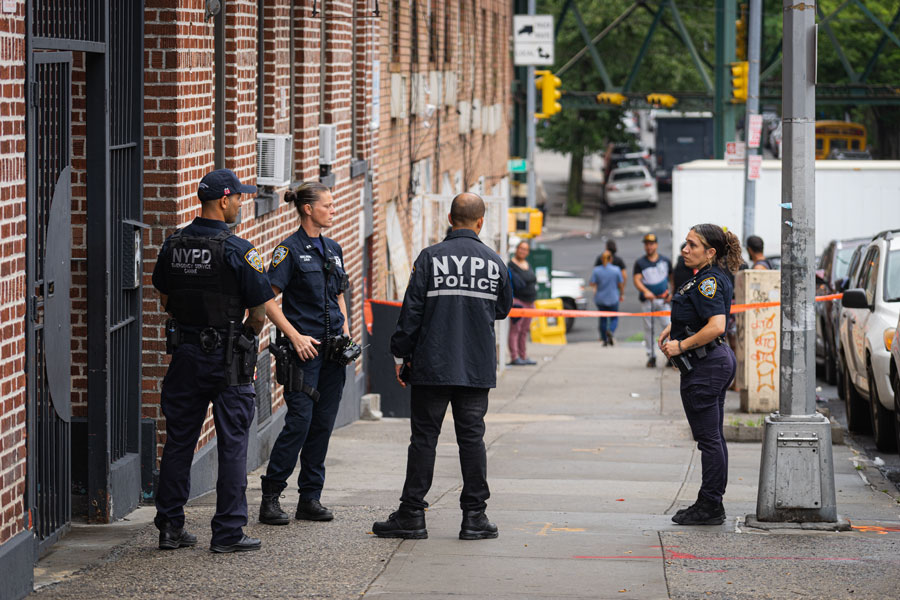 Bronx, New York USA June 27, 2023. Police are investigating the scene where two men were fatally shot in the Longwood section of the Bronx. 