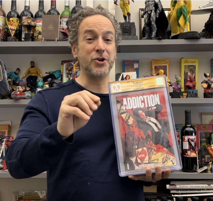 Vincent Zurzolo, president of ComicConnect, holds a graded copy of The Addiction comic. As head of the premier online auction site for comics and pop culture collectibles, Zurzolo announced that this artifact—along with other iconic items—will help raise money for St. Jude Children’s Research Hospital.