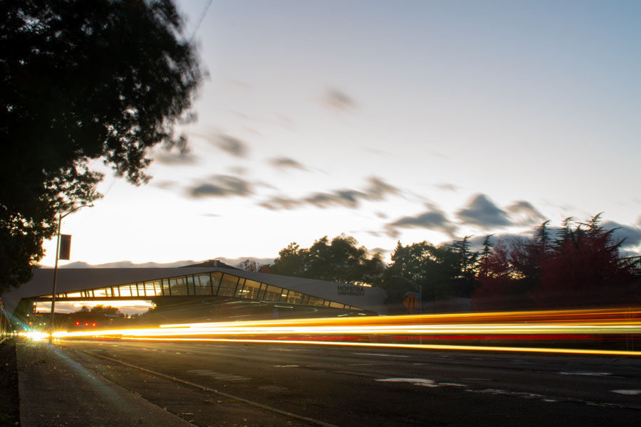 A long-exposure of traffic passing on Hempstead Turnpike in Hempstead, New York on Long Island