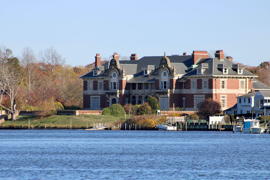 A view of the historic Idle Hour the William K. Vanderbilt Mansion, overlooking the Connetquot River. This grand estate, once the lavish home of the Vanderbilt family, remains an iconic piece of Long Island’s architectural heritage. Its stately design and prime waterfront location continue to make it one of the most recognizable landmarks in the region.