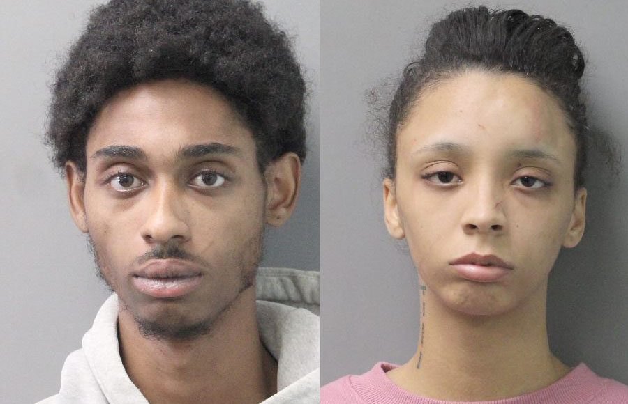 Side-by-side mugshots showing two suspects arrested in connection with a weapons-related incident in West Hempstead, New York, October 2025.