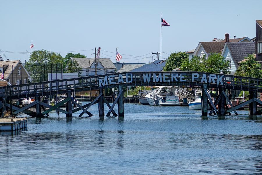 QUEENS, NEW YORK - JULY 9, 2020: Meadowmere Park bridge on Hook Creek. Meadowmere is a neighborhood in Queens, New York City. It is connected to Meadowmere Park in Lawrence, Nassau County, New York