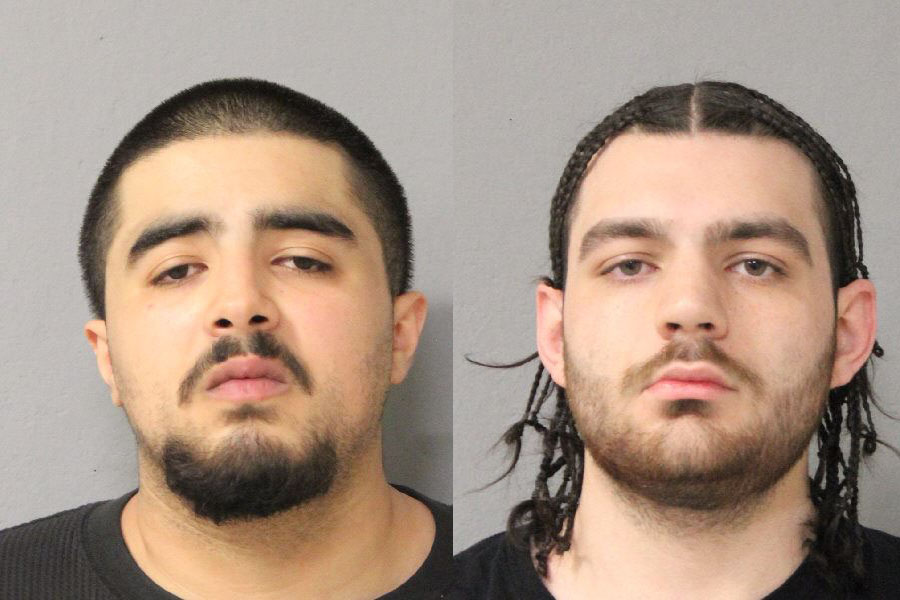 Mugshots of two adult defendants arrested in Uniondale after police recovered a stolen loaded handgun, knives, and cannabis during a traffic stop.