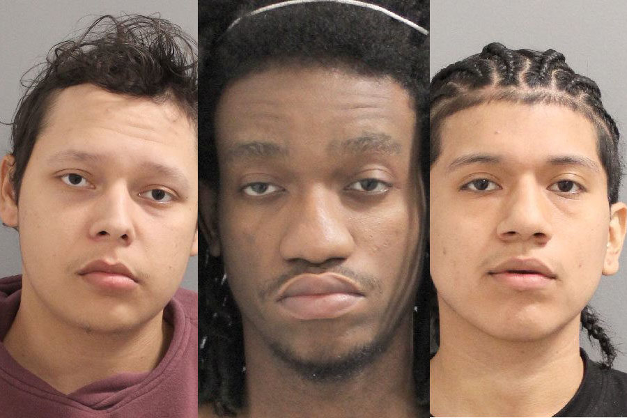 Side-by-side mugshots of three male burglary suspects Irving Brenor, Jayson Jaya, and Giam Leal-Cardenas arrested for allegedly targeting multiple homes in Jericho and Manhasset.