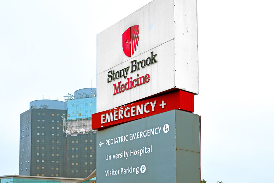 Sign for Stony Brook Medicine Emergency Department, the hospital where suspect Austin Lynch was treated after the fatal shooting of Emily Finn.