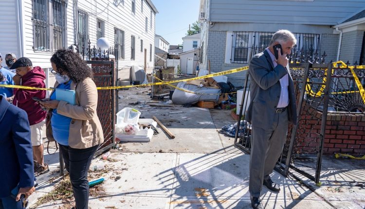 Storm damage and emergency response in a Long Island residential neighborhood following a tropical storm or hurricane impact