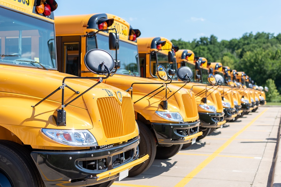 Long Island school buses representing independent school district boundaries and transportation systems