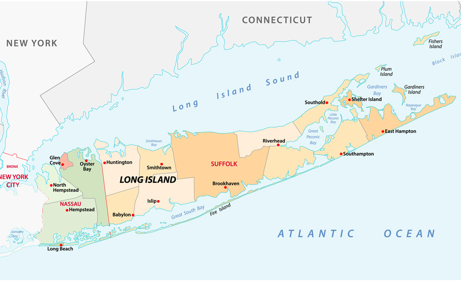 Long island administrative and political vector map