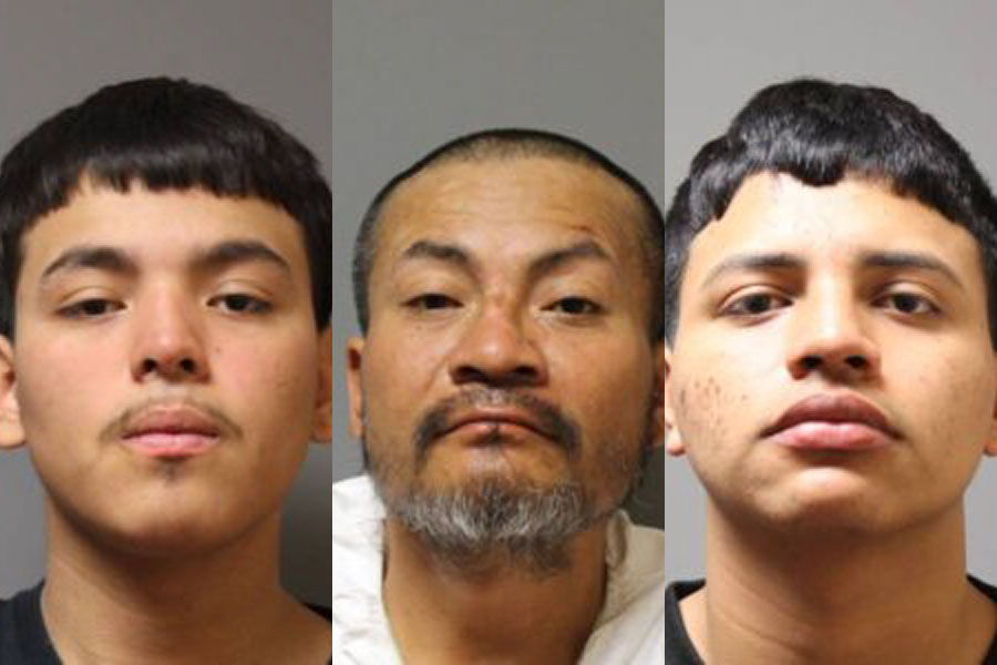 Booking photos of three defendants who pleaded guilty to manslaughter in the 2025 killing of a homeless man in Central Islip.