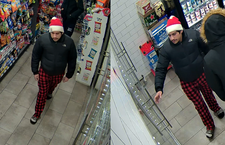 Surveillance image of a robbery suspect inside a Franklin Square 7-Eleven moments before a physical altercation with store employees.