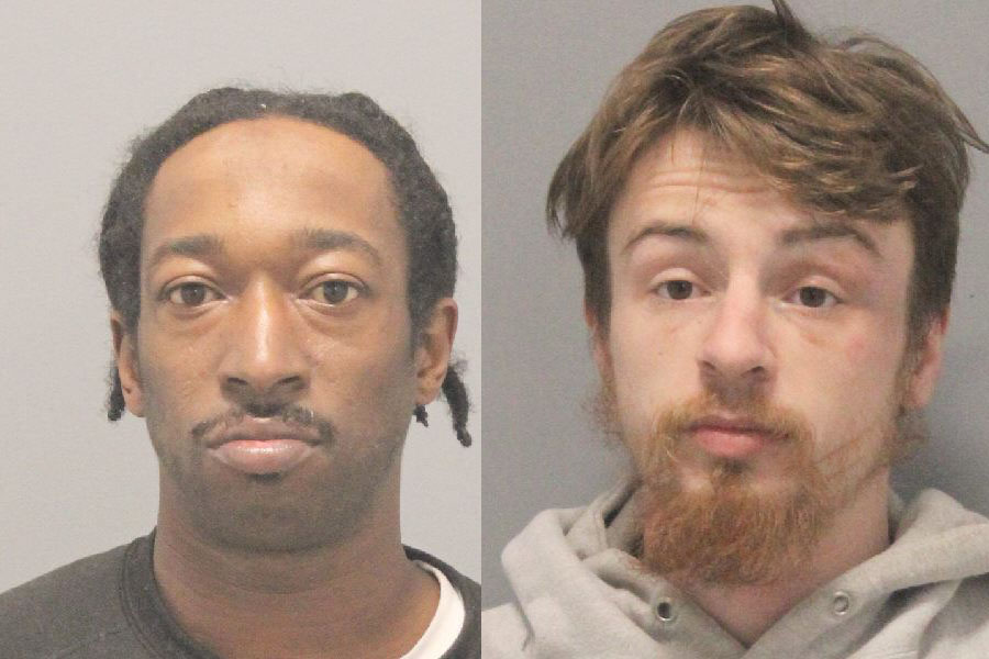 Two of the three individuals arrested are shown in booking photographs released by Nassau County police in connection with a Hewlett traffic stop. The investigation later linked the case to a retail theft in Oceanside, police said. Authorities did not identify which defendant appears in each image.