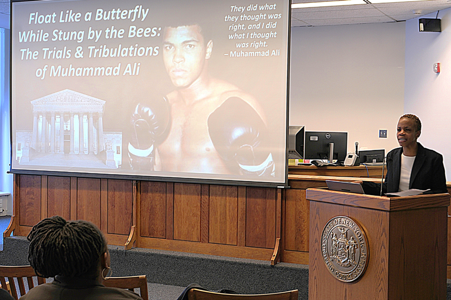 Suffolk’s Supervising Judge of Supreme Court Matrimonial Parts and Chair of the Equal Justice in the Courts Committee, Hon. Cheryl A. Joseph, opened the program with welcoming remarks, emphasizing the importance of Black History Month and the opportunity it provides for education and reflection within the court community. 