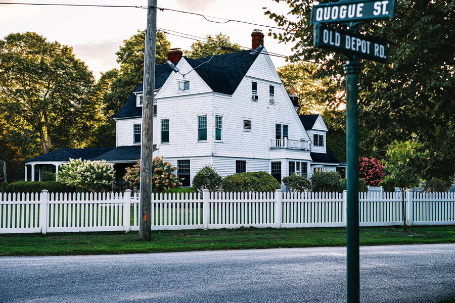Historic home at the corner of Quogue Street and Old Depot Road in East Quogue, New York.