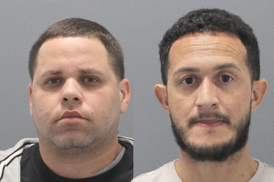 Booking photos of Michael Viera and Daniel Santana, Florida men charged in connection with a major cocaine seizure in Nassau County.