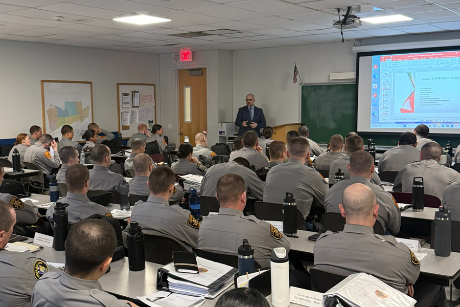 Hon. John Iliou presents an overview of Suffolk County’s problem-solving courts, highlighting their role in enhancing public safety and supporting law enforcement efforts.