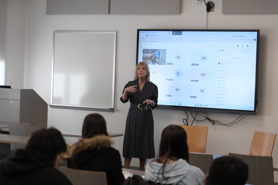 Supreme Court Justice Hon. Marian Tinari speaks to students at Farmingdale State College’s School of Business during the Law Business Forum on March 10, sharing insights from her career transition from investment banking to the legal profession and ultimately to the bench, while discussing the connection between business and law in public service.
