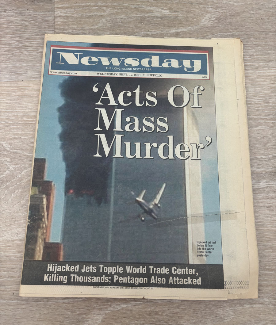 The September 12, 2001 edition of Newsday, published the morning after the attacks on the World Trade Center and Pentagon. This original copy is preserved in the LongIslandGuide.com office archive as part of our historical media collection.