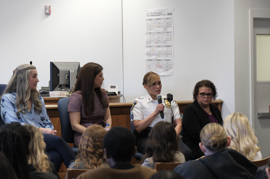 Sergeant Evelyn Portes discusses her journey as a supervising court officer, offering students insight into law enforcement roles within the court system.