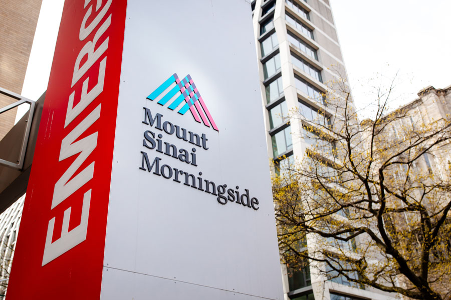 Exterior signage for Mount Sinai Health System at a New York City medical campus, representing one of the region’s leading academic healthcare networks serving patients across the metropolitan area, including Long Island.