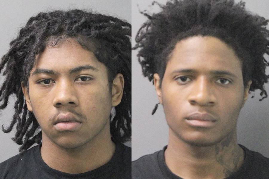 Mugshots of two 18-year-old suspects arrested in connection with a shots fired incident in Elmont, New York. Authorities identified the individuals as Audubree Steele (right) and Jordan Johnson (left), both of West Palm Beach, Florida. Police reported that Steele was in possession of a handgun at the time of arrest.