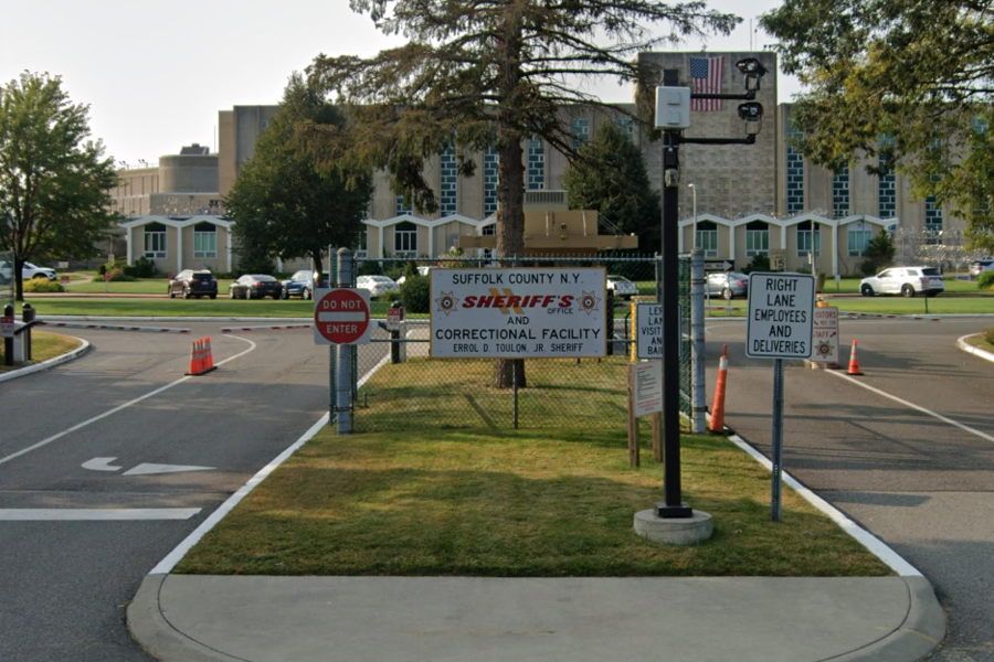 Entrance to the Suffolk County Sheriff’s Office Correctional Facility at 100 Center Drive in Riverhead, New York, serving as a major county correctional complex and operational facility for the Suffolk County Sheriff’s Office. File photo via Google Street View.