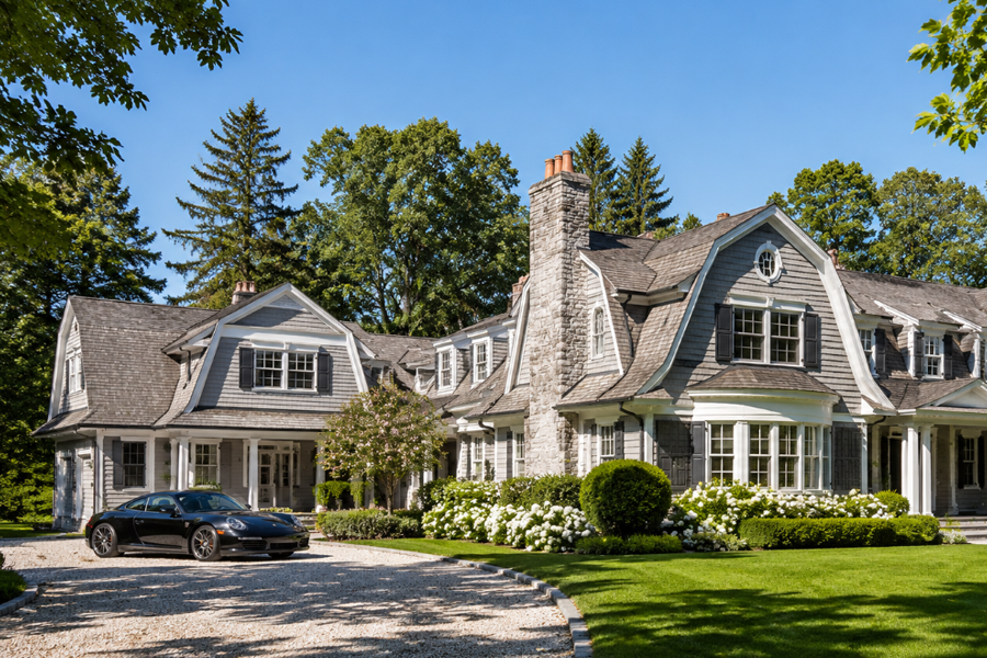 A typical luxury residence in Upper Brookville, New York, where large estate homes, expansive lawns, and private wooded properties reflect the village’s longstanding Gold Coast heritage and affluent North Shore character.