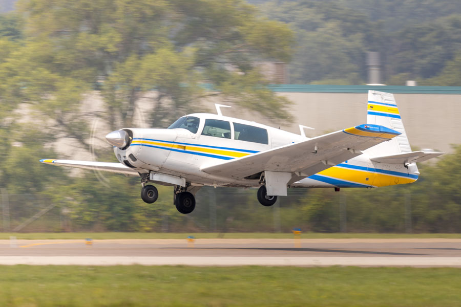 A single-engine aircraft departs Francis S. Gabreski Airport (FOK) in Westhampton Beach. Located near the Hamptons and eastern Suffolk County, the airport serves private pilots, corporate aviation, charter flights, and military operations throughout the region.