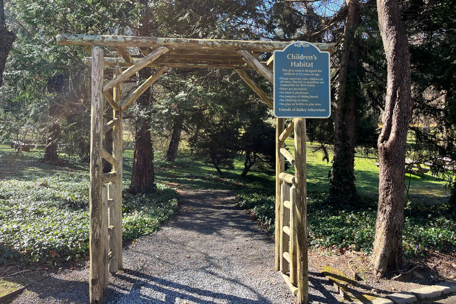 Locust Valley, NY, USA, 3.26.23 - The entrance to the Children's Habitat at Bailey Arboretum.