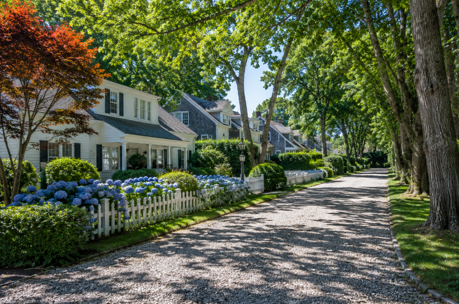 A quiet residential street in East Hampton North, New York, showcases elegant homes, mature shade trees, and beautifully landscaped gardens that reflect the timeless character of the Hamptons. Just beyond the historic Village of East Hampton, the community offers a peaceful residential setting with convenient access to Atlantic Ocean beaches, nature preserves, boutique shopping, and the scenic beauty of Long Island's East End.