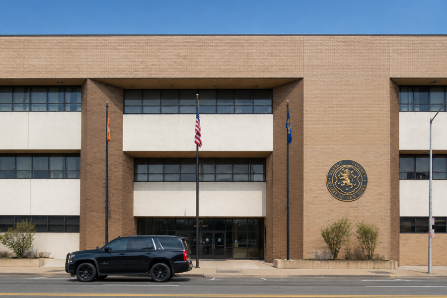 The Nassau County First District Court in Hempstead serves as one of the county's busiest courthouses, handling arraignments, misdemeanor cases, civil disputes, and other legal proceedings as part of the New York State Unified Court System.