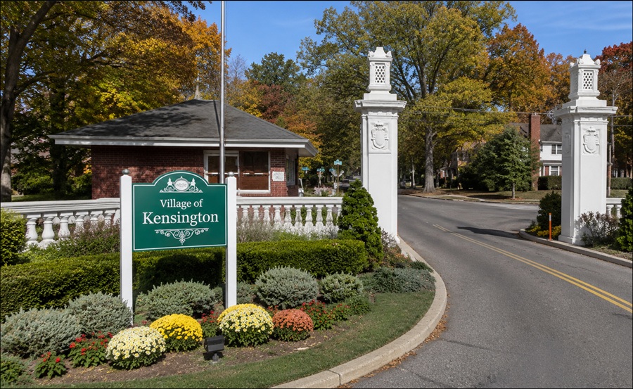 The landscaped entrance to the Village of Kensington welcomes residents and visitors with its distinctive gatehouse, decorative pillars, and tree-lined streets. One of the oldest incorporated villages on the Great Neck Peninsula, Kensington is known for its quiet residential neighborhoods, elegant homes, and convenient access to the many amenities of Long Island's North Shore.