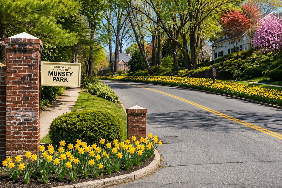 The entrance to the Village of Munsey Park is framed by seasonal daffodils, mature trees, and beautifully landscaped streets that reflect the community's quiet residential charm. Located in the heart of Long Island's Gold Coast, Munsey Park is known for its elegant homes, picturesque neighborhoods, and convenient access to Manhasset, the North Shore, and New York City.