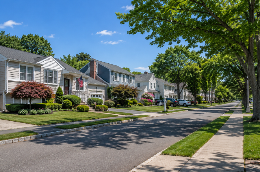 A quiet residential street in North Wantagh, New York, features attractive single-family homes, mature shade trees, and meticulously maintained landscaping that reflect the community's well-established suburban character. Conveniently located near parks, shopping, and major transportation routes, North Wantagh offers a peaceful neighborhood setting while remaining just minutes from Jones Beach and many of Long Island's South Shore attractions.