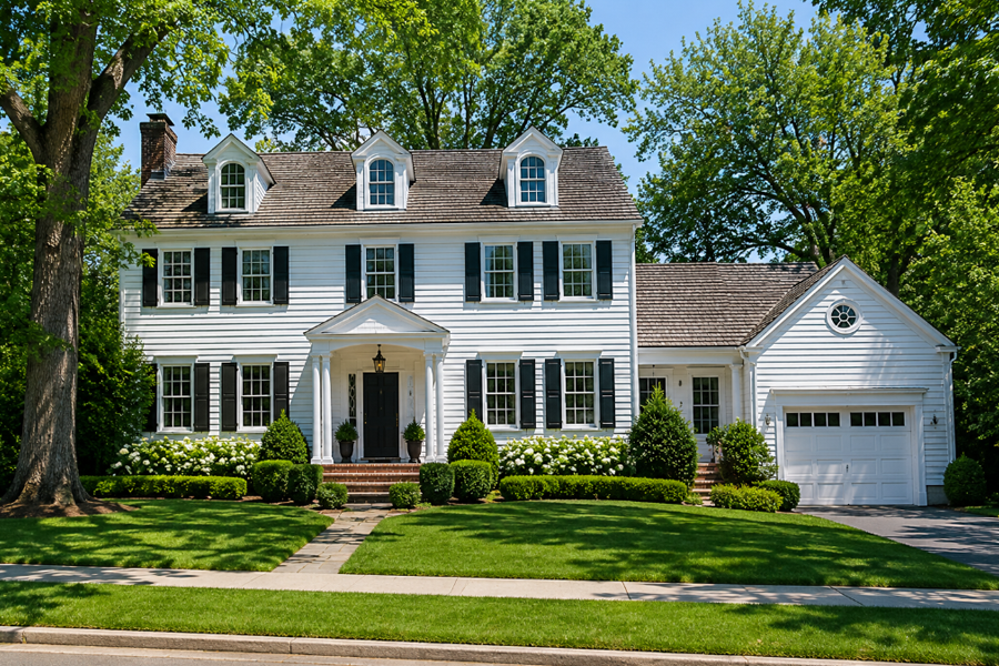 A stately Colonial-style home with manicured landscaping reflects the elegant residential character that has long distinguished Plandome on Long Island's North Shore. The village is known for its spacious properties, mature tree-lined streets, and well-preserved homes that reflect its Gold Coast heritage.