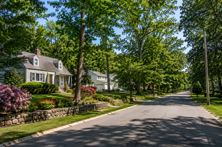 A quiet residential street in East Shoreham, New York, showcases the community's mature trees, spacious homes, and beautifully maintained landscaping that define its peaceful North Shore character. Located near Long Island Sound, East Shoreham offers residents a tranquil suburban setting with convenient access to beaches, parks, nature preserves, and the scenic waterfront communities of northeastern Suffolk County.