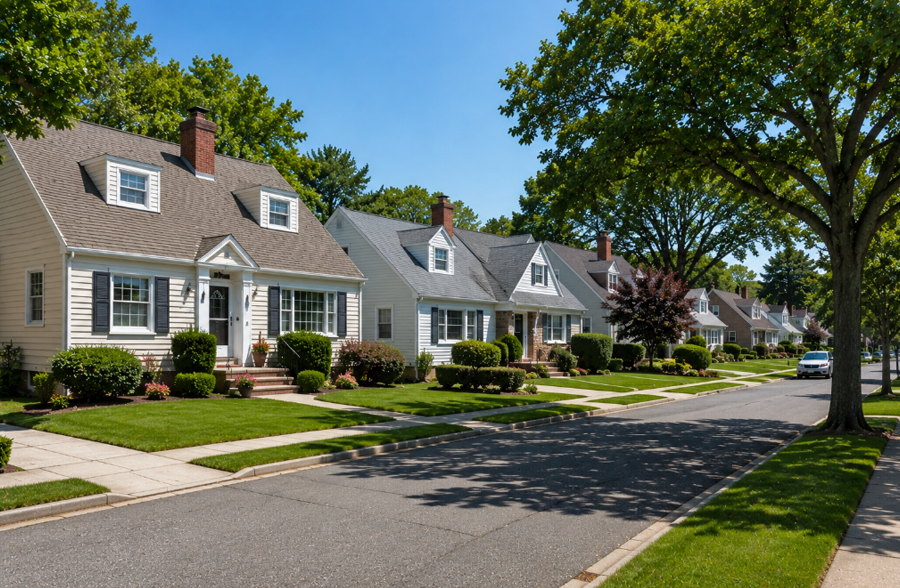 A quiet residential street in Malverne Park Oaks, New York, features well-maintained homes, mature shade trees, and beautifully landscaped front yards that reflect the community's peaceful suburban character. Located in southwestern Nassau County, Malverne Park Oaks offers a welcoming neighborhood atmosphere with convenient access to parks, shopping, Long Island Rail Road service, and neighboring South Shore communities.