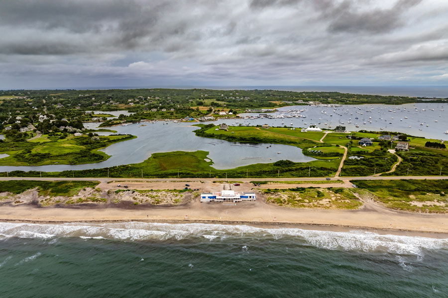 An aerial view of Shoreham's scenic North Shore coastline, where the Long Island Sound meets protected wetlands and quiet residential neighborhoods. File photo: TW Farlow Media, licensed.
