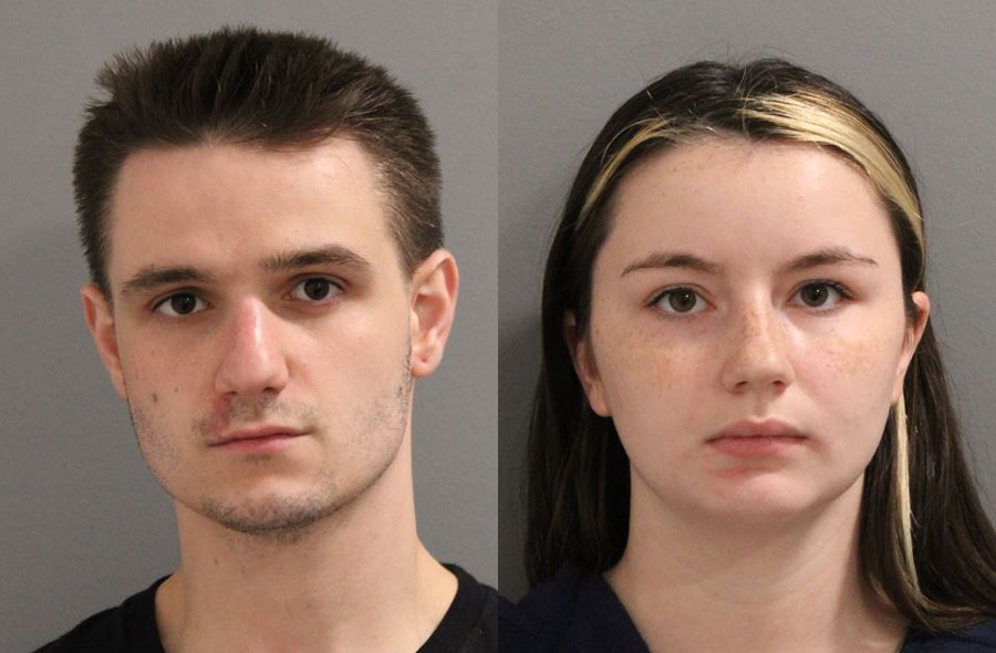 Jack Acquafredda, 23, of Bellerose Terrace, left, and Persephone Abert, 22, of New Hyde Park, were arrested during a Nassau County police investigation into a non-fatal overdose in Wantagh. Police said the investigation led to the seizure of multiple controlled substances, more than 10 pounds of cannabis, cash and other items. Photo credit: Nassau County Police Department.