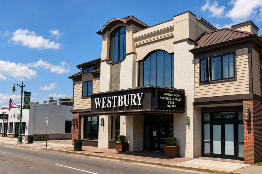 The Space at Westbury on Post Avenue in downtown Westbury, New York. Originally opened as the Westbury Movie Theater in 1927, the historic Nassau County building was restored and reopened in 2013 as a concert, entertainment and private event venue.