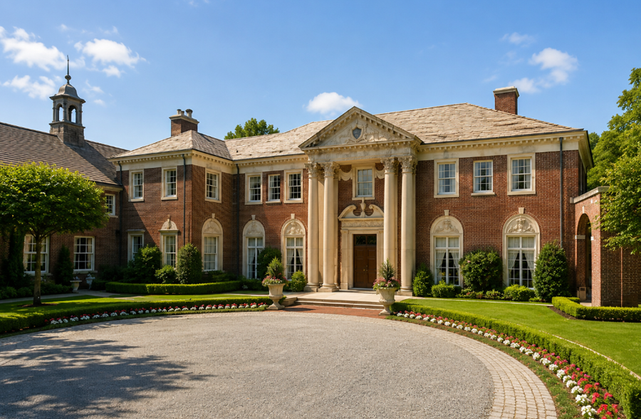 The historic de Seversky Mansion in Old Westbury, a stately Gold Coast estate now operated by New York Institute of Technology. Built in the early 20th century, the mansion is known for its grand architecture, landscaped grounds and use as a setting for weddings, celebrations and special events.