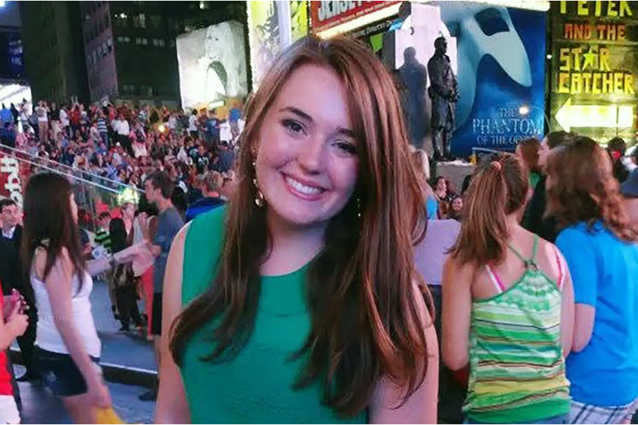Erin Piacenti, the 32-year-old Bank of America vice president who was fatally stabbed in a random attack in Times Square on August 31, 2026, is pictured during an earlier visit to Times Square in New York City. The photograph was originally shared through Piacenti’s Facebook account. Photo via Erin Piacenti/Facebook.