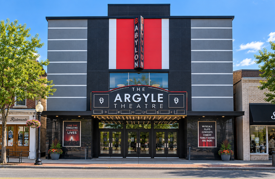 The Argyle Theatre on West Main Street in Babylon Village is a year-round professional performing arts venue presenting Broadway-style musicals, plays, concerts, comedy and family entertainment. The historic theater building, which traces its entertainment roots to the early 1920s, was extensively renovated and reopened as the Argyle Theatre in 2018.